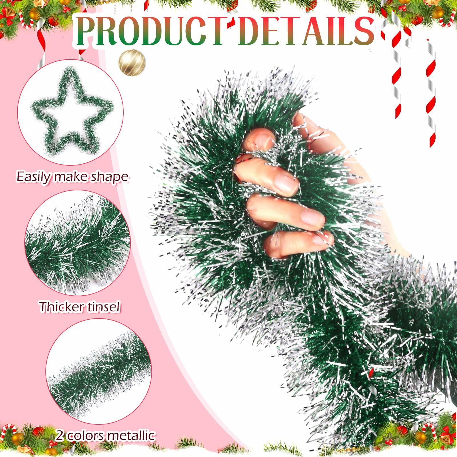 Hotop Christmas Tinsel Garland Frost Tip Metallic Streamers Green 164ft