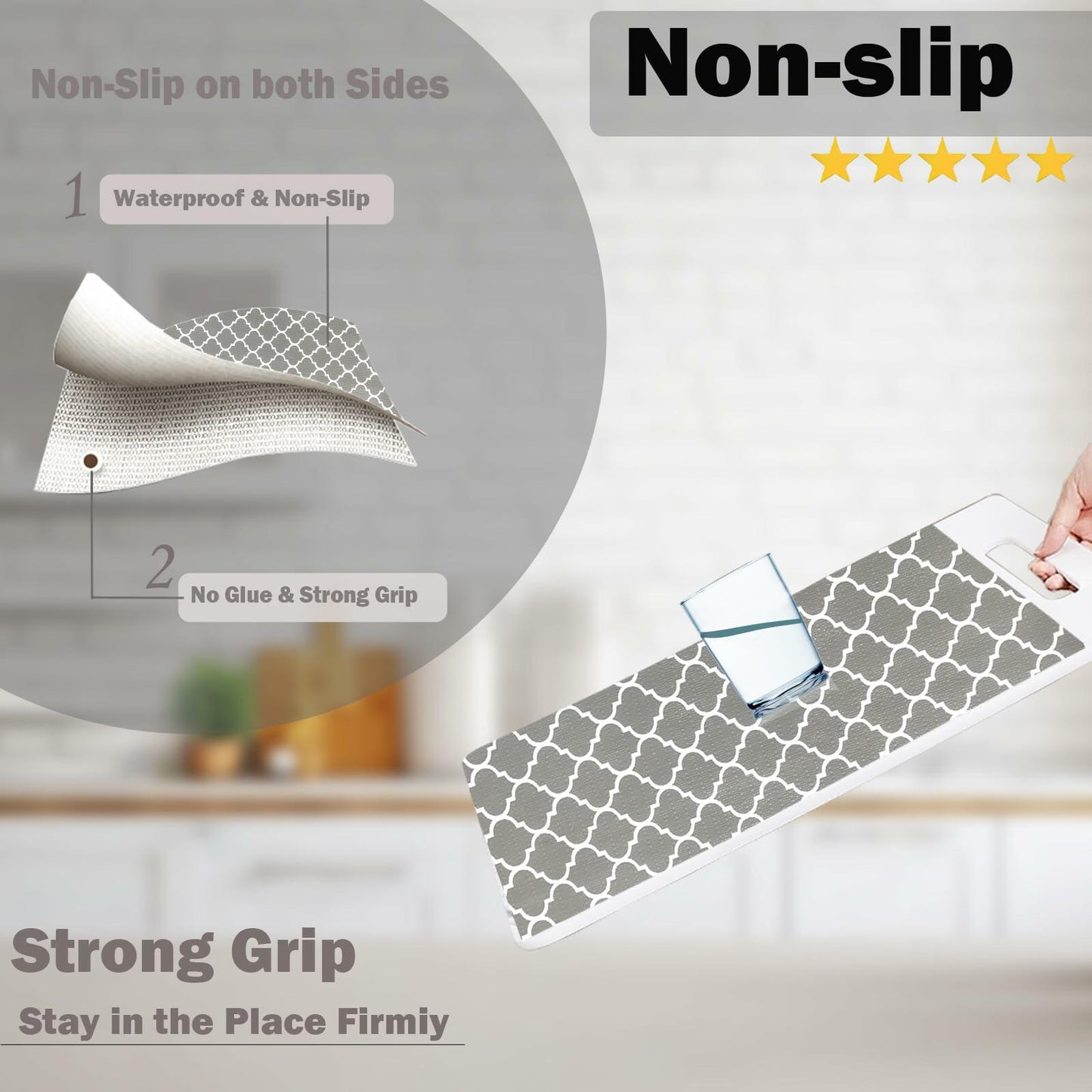 NCANBUS Non-Slip Kitchen Drawer Shelf Liner Grey 18in x 10ft Waterproof Washable