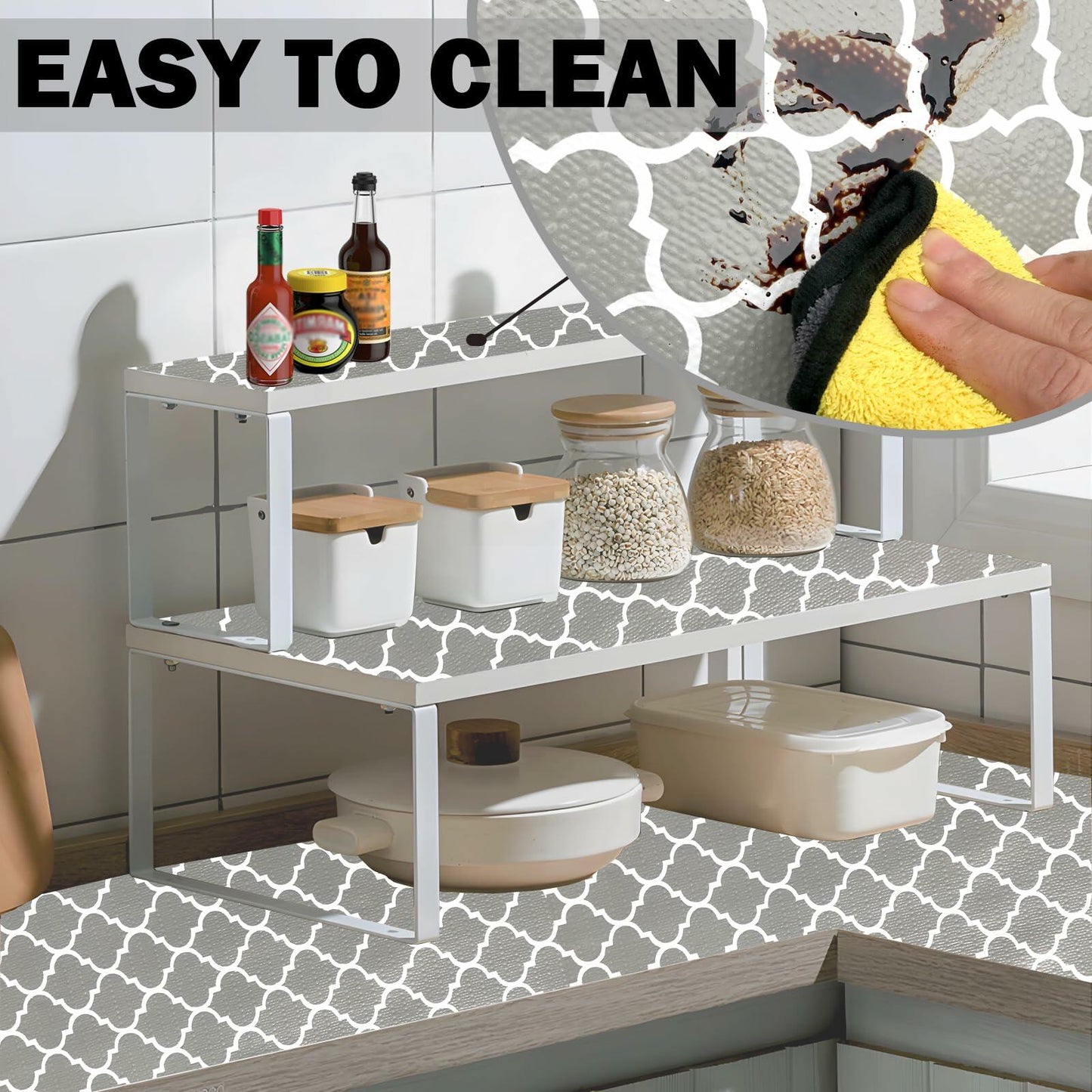 NCANBUS Non-Slip Kitchen Drawer Shelf Liner Grey 18in x 10ft Waterproof Washable