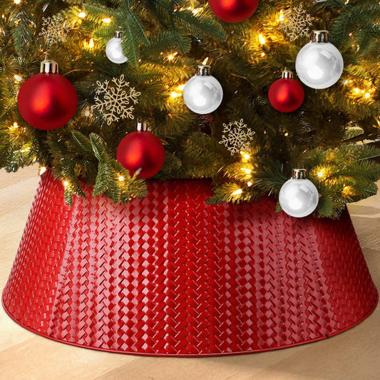 EIMMBD Metal Christmas Tree Collar Basket Skirt 28in Red