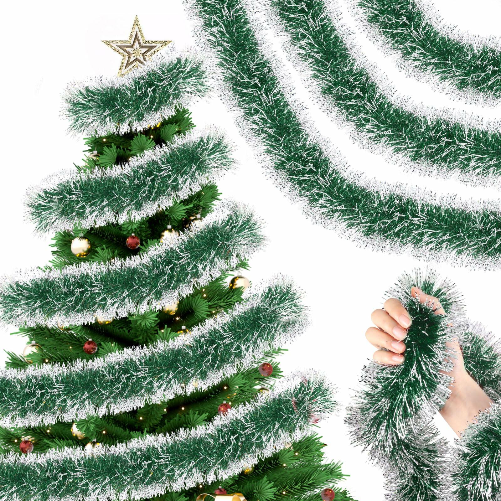 Hotop Christmas Tinsel Garland Frost Tip Metallic Streamers Green 164ft