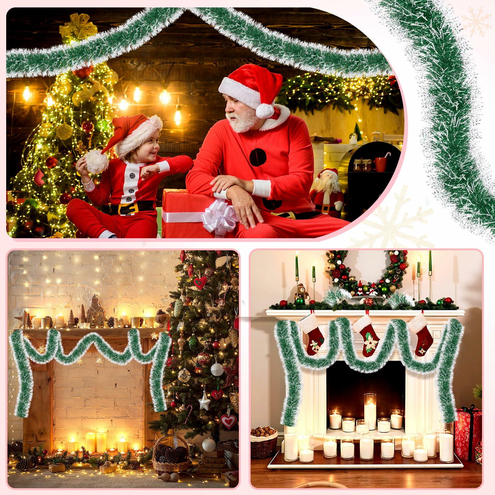 Hotop Christmas Tinsel Garland Frost Tip Metallic Streamers Green 164ft