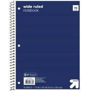Up&up™ Wide Ruled 1 Subject Spiral Notebook Blue 70 Pages 3 Hole Punched