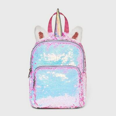Cat & Jack Kids Unicorn Flip Sequin Mini Backpack Pink 7"