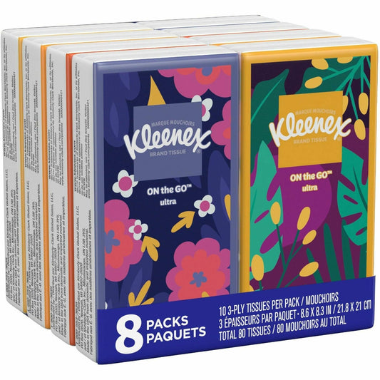 Kleenex Go Packs Facial Tissues 3 Ply White 8 Pouches Per Pack