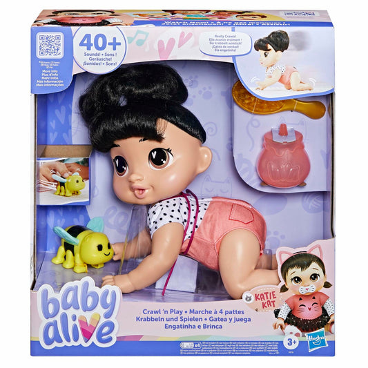 Baby Alive Crawl 'n Play Katie Kat Doll Black Hair 10.75in Electronic Toy