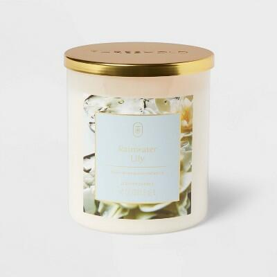Threshold 10oz Glass Jar Candle with Lid Rainwater Lily White