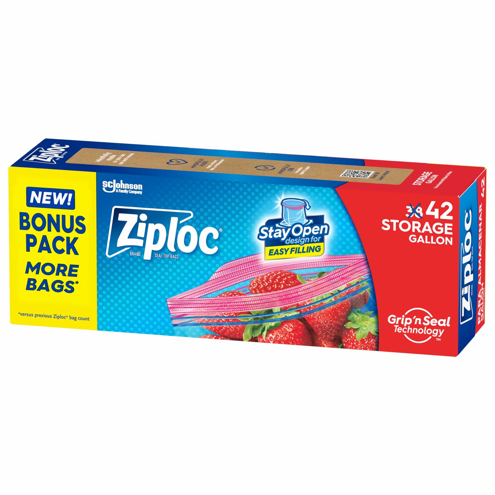 Ziploc Gallon Food Storage Bags Stay Open Stand-Up Bottom 42 Count