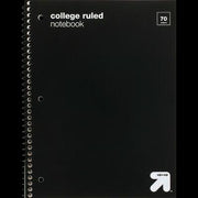 up&up™ Spiral Notebook College Ruled 1 Subject Black 70 Pages 3 Hole Punched
