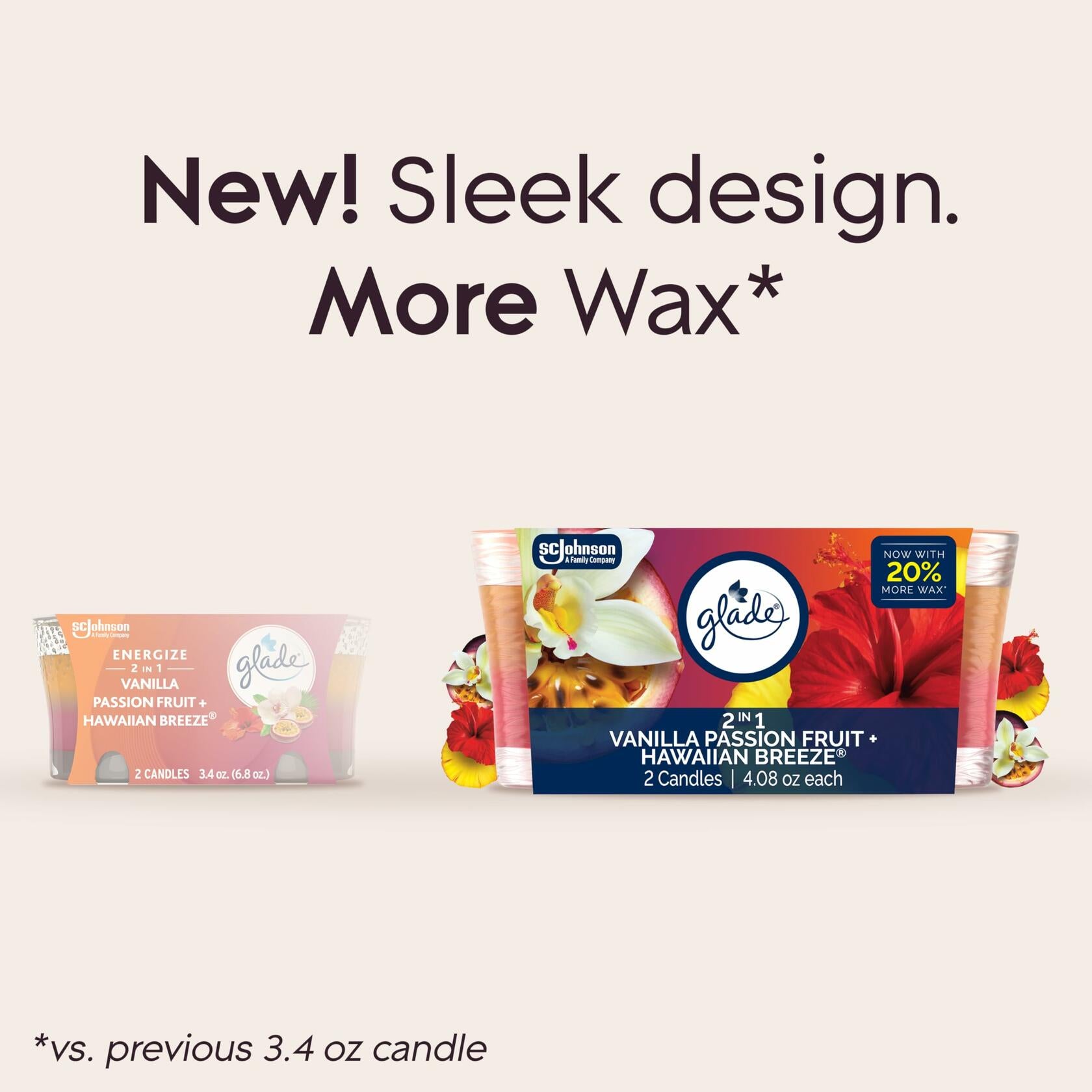 Glade 2in1 Scented Candle Jar Hawaiian Breeze & Vanilla Passion 4.08oz 2 Ct