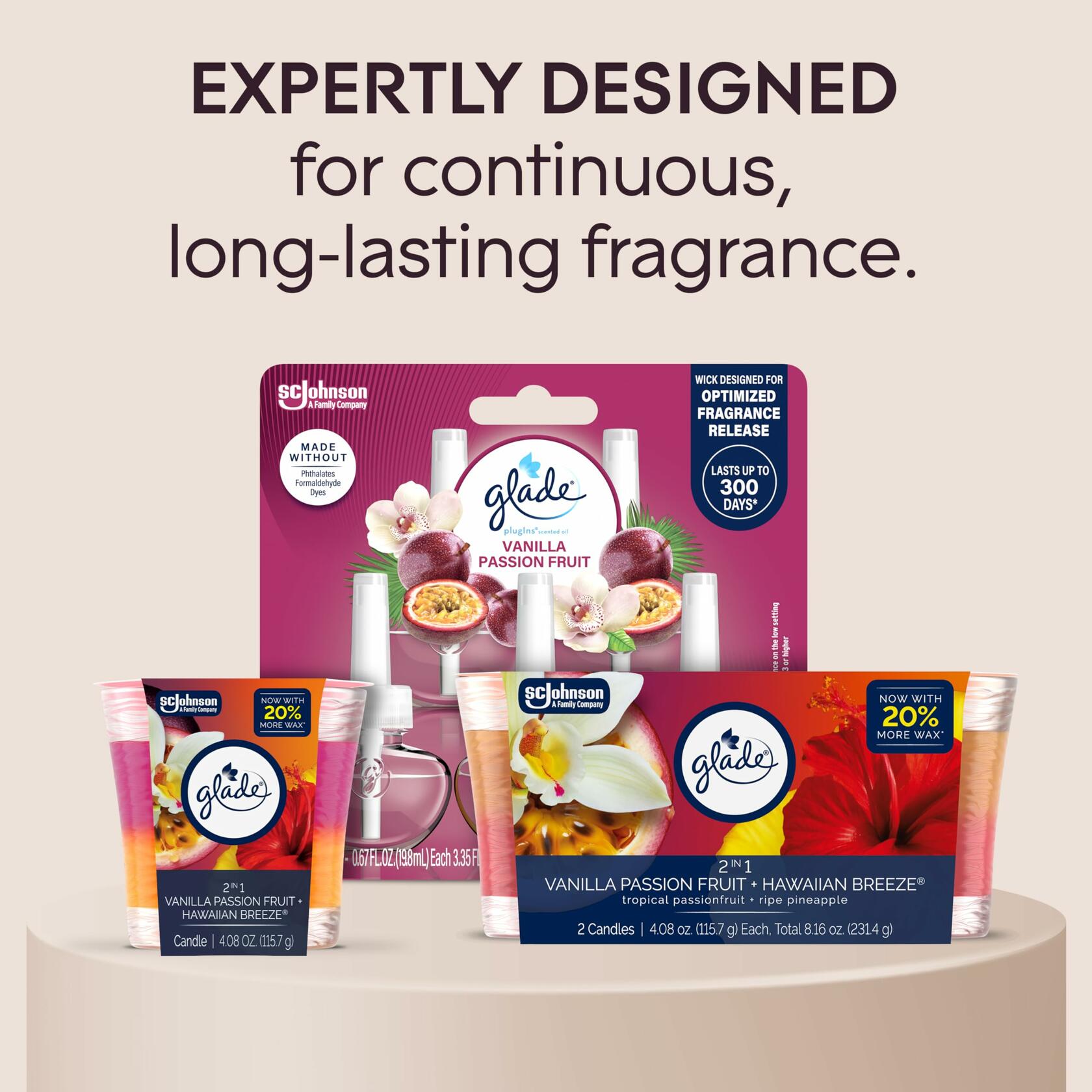 Glade 2in1 Scented Candle Jar Hawaiian Breeze & Vanilla Passion 4.08oz 2 Ct