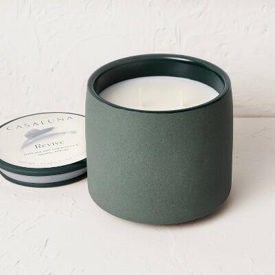 Casaluna 2-Wick Ceramic Jar Candle with Lid Revive 15oz Green