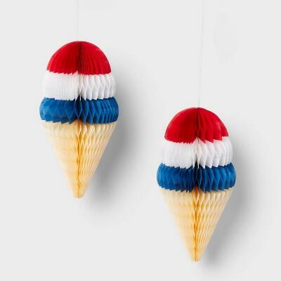 Sun Squad 2ct Honeycomb Hanging Ice Cream Cone Dangler Red White Blue