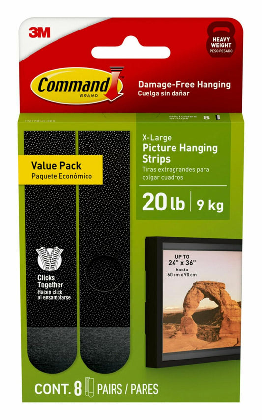 Command 20 lb XL Heavyweight Picture Hanging Strips Black 8 Pairs