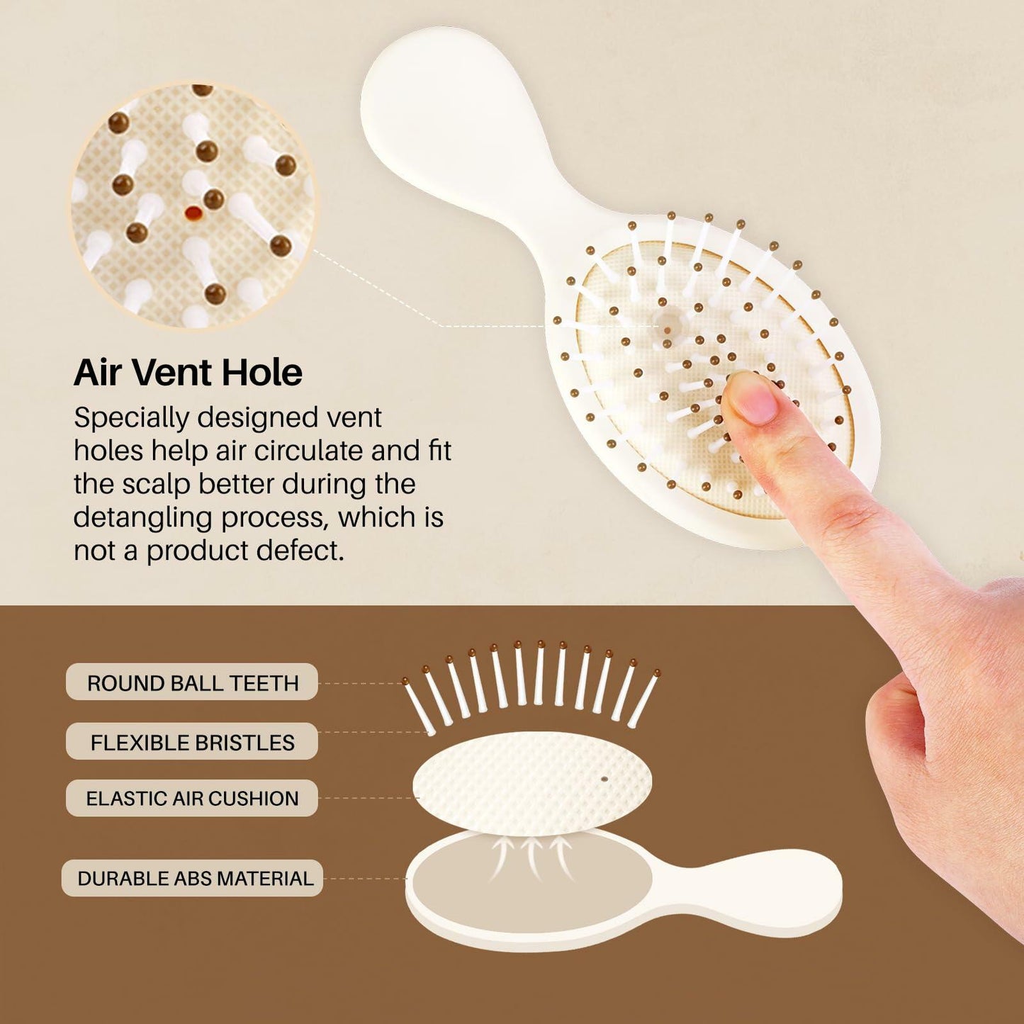 [Like_new] RHOS Mini Hair Brush Travel Size Soft Bristles Beige 1 Pack