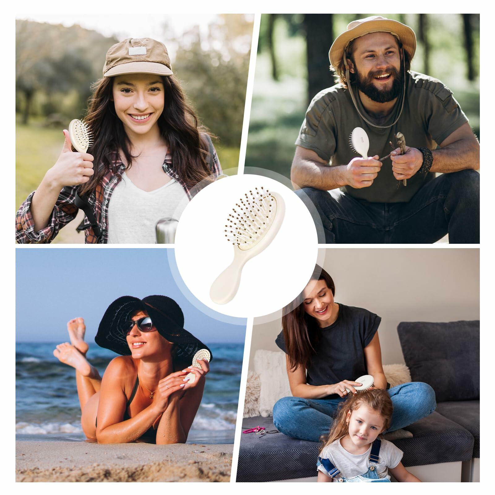 [Like New] RHOS Mini Hair Brush Travel Size Soft Bristles Beige 1 Pack