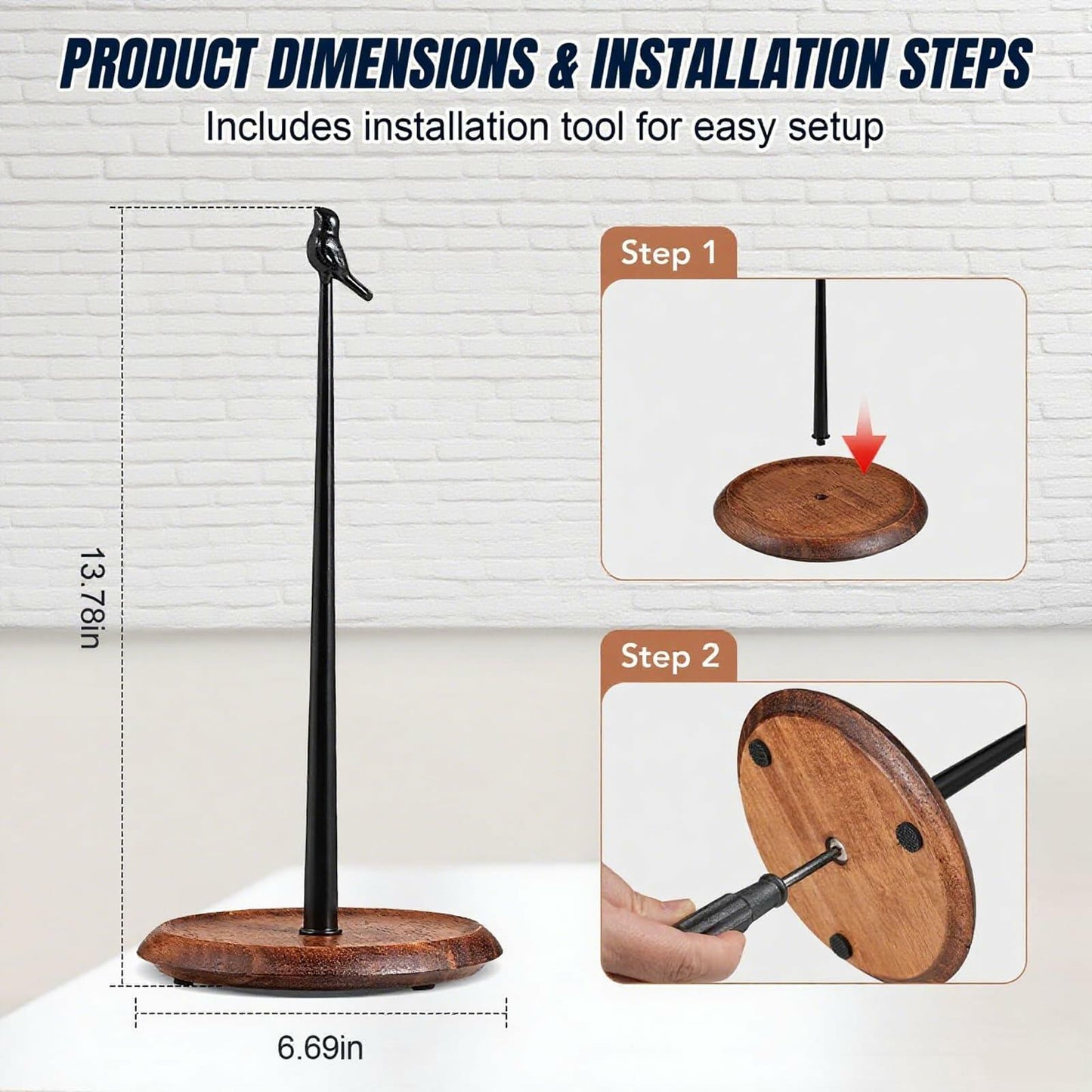 WLDDFF Black Stainless Steel Paper Towel Holder Countertop Weighted Stand