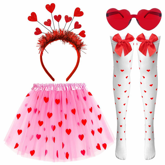 BleSky Valentines Tutu Costume Women Pink Tutu Red Heart Headband