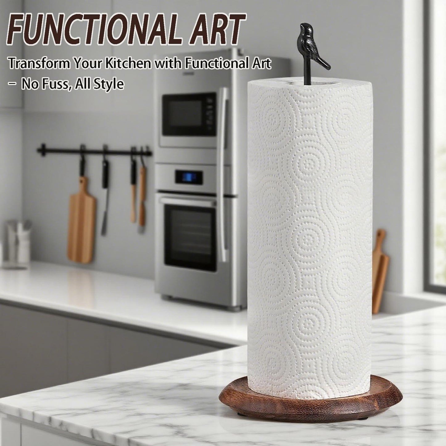 WLDDFF Black Stainless Steel Paper Towel Holder Countertop Weighted Stand