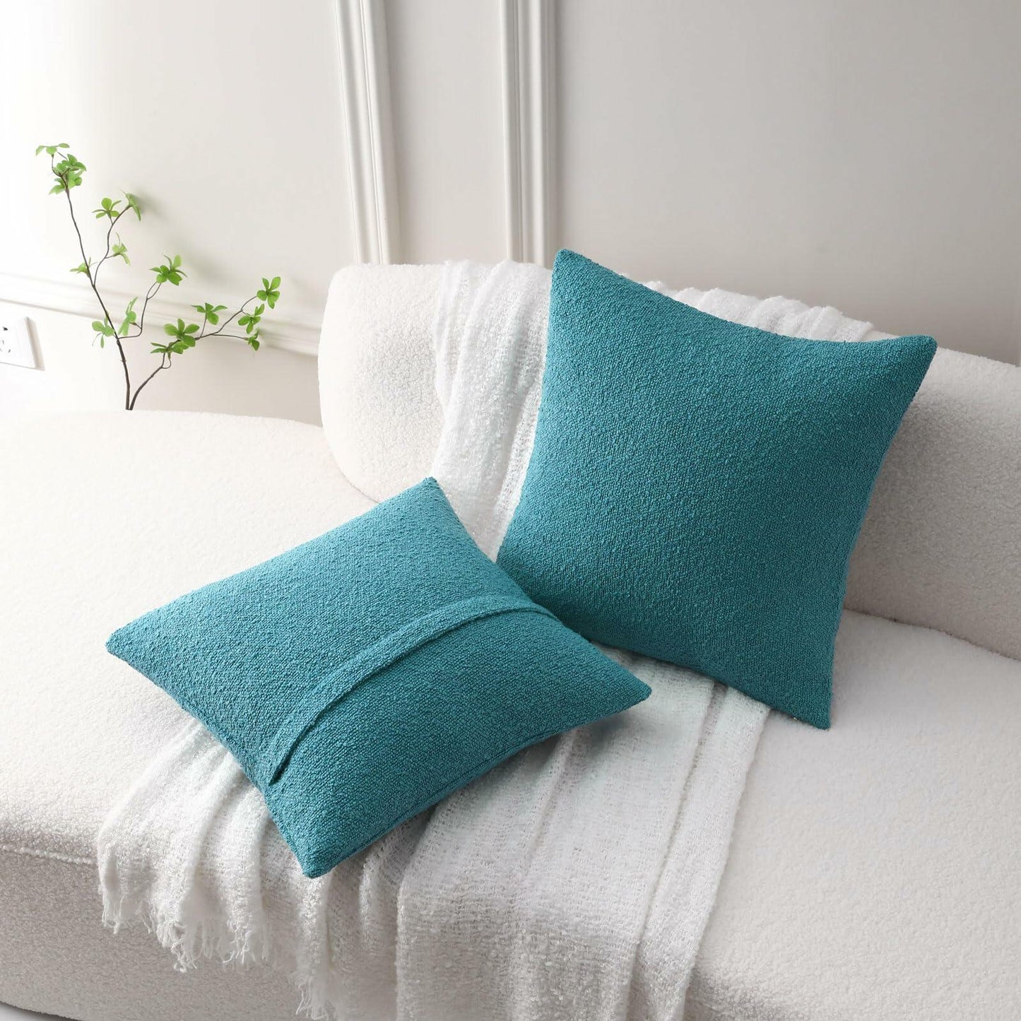 FUTEI Teal Blue Throw Pillow Covers 16x16 Inch Pack of 2 Cozy Boucle
