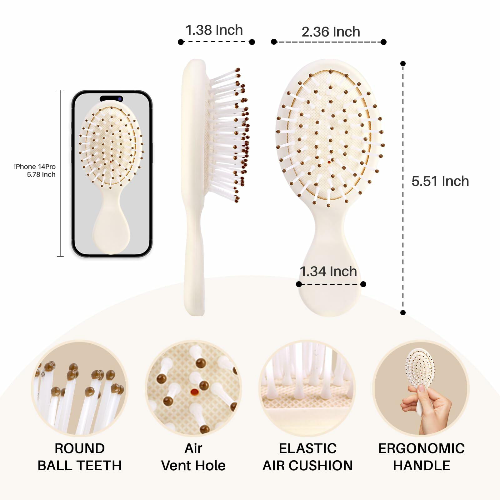 [Like New] RHOS Mini Hair Brush Travel Size Soft Bristles Beige 1 Pack