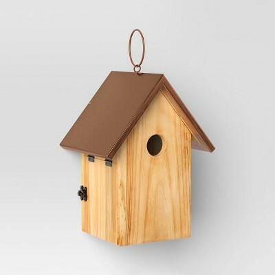 Threshold 12" Metal and Wood Hanging Bird House Copper