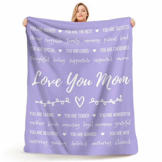 FILO ESTILO Love You Mom Sherpa Throw Blanket 60x50 Purple Violet