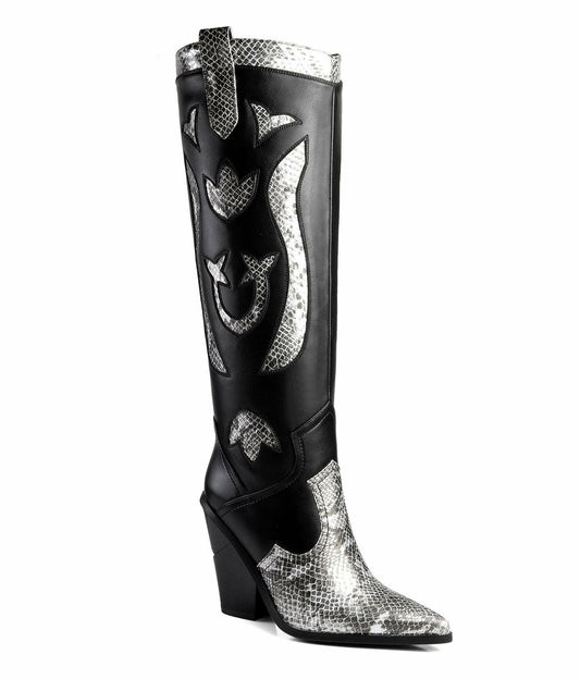ANN CREEK Women’s Boma Western Knee-High Boots Black/White Snake 6.5