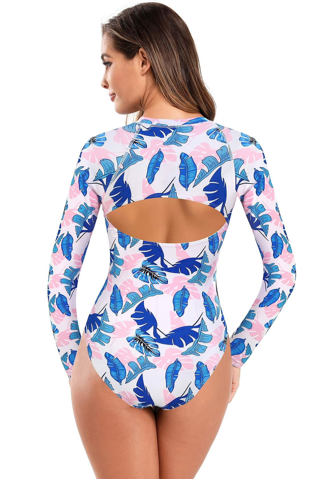 SHEKINI Women's Rash Guard One Piece Swimsuit UV Protection Deep Blue Size M