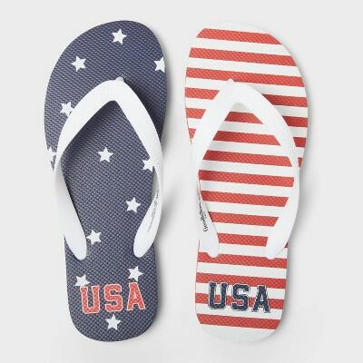 Goodfellow & Co Men's Brent Americana Flip Flop Sandals Red/White Size M 9/10