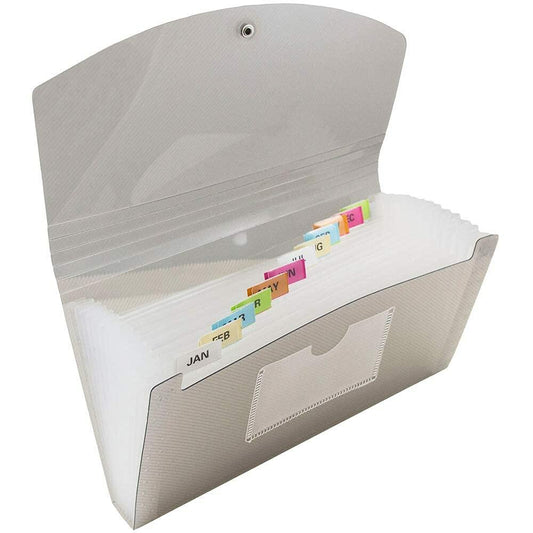 JAM PAPER 13 Pocket Accordion Folder Expanding File Smoke Grey 5x10.5