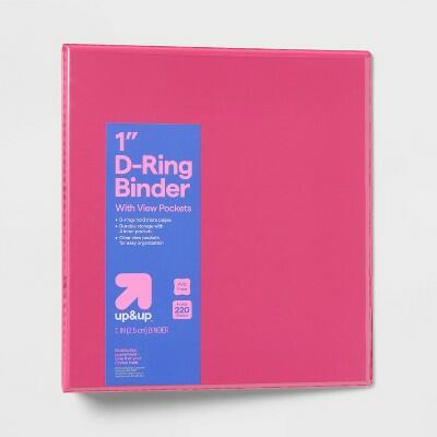 Up&up 1" 3 Ring Binder Pink D Rings 220 Sheet Capacity