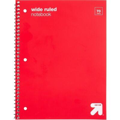 up&up Spiral Notebook Wide Ruled 1 Subject 70 Pages Red 3 Hole Punched