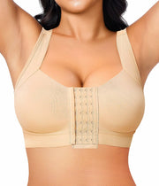 BRABIC Front Closure Compression Bra Wireless Beige Size 3XL