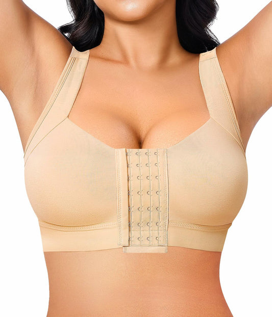 BRABIC Front Closure Compression Bra Wireless Beige Size 3XL