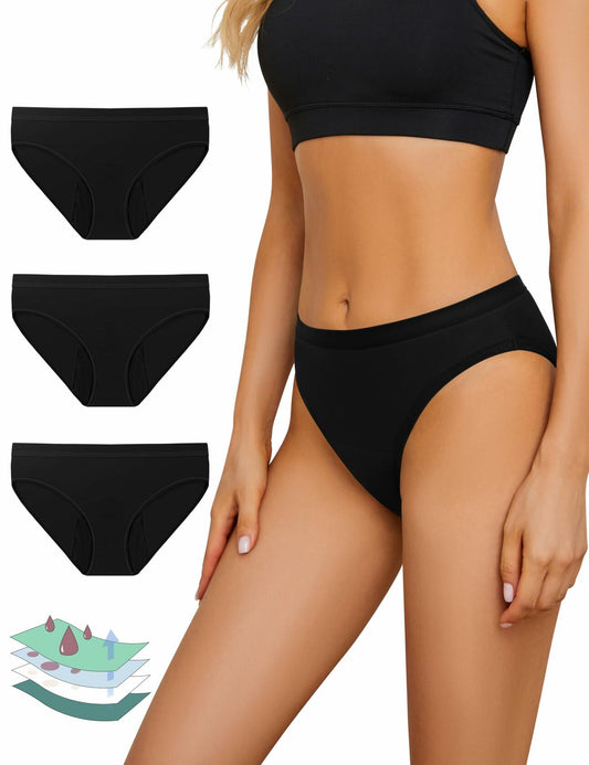 OVRUNS Women's Period Underwear Heavy Flow Leakproof Brief Black 3 Pack Size S