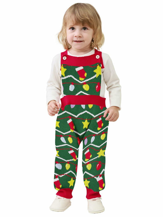 SunFocus Baby Christmas Ugly Sweater Romper Overalls Green Size 0-3M 3-6M