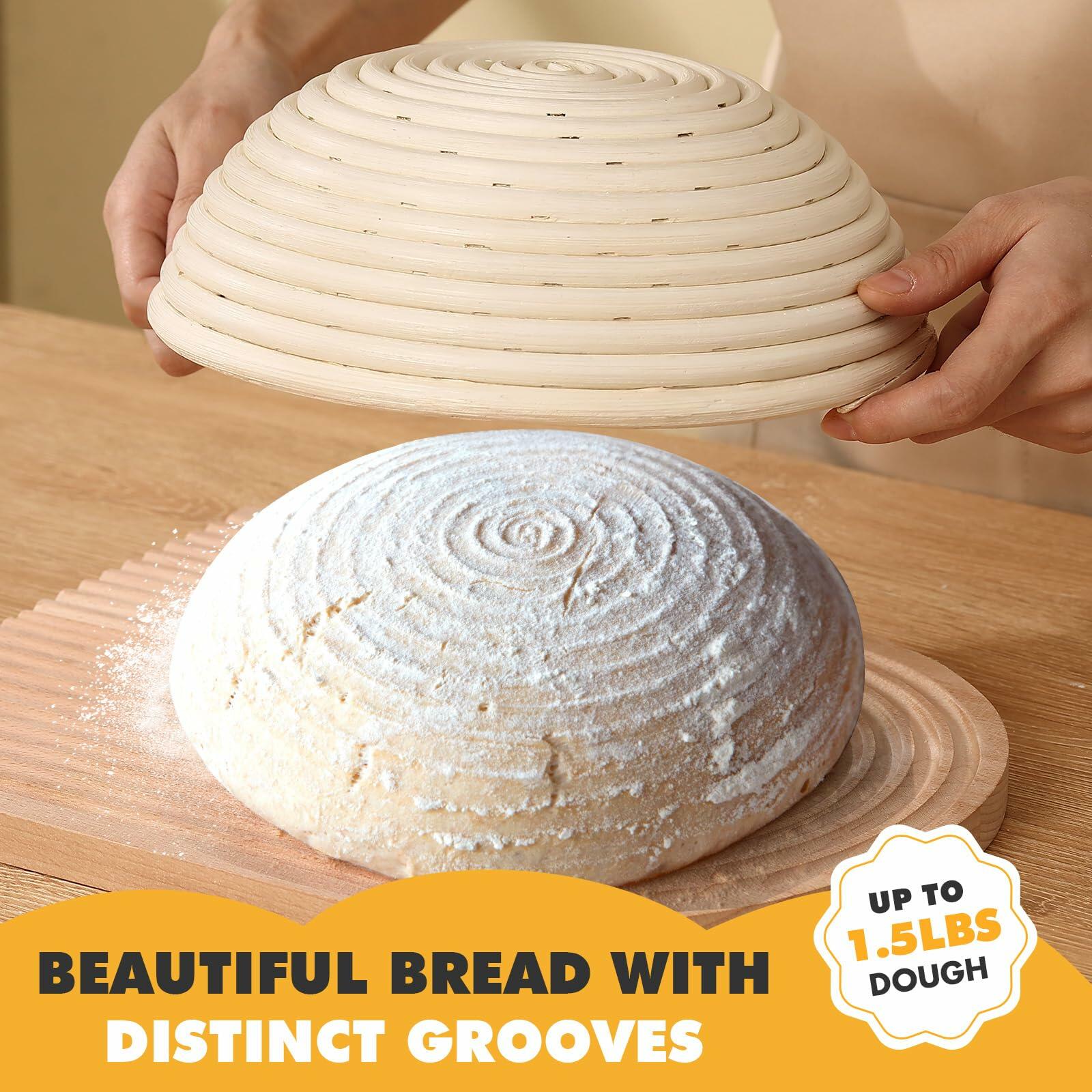 Koackl Sourdough Starter Kit 9" Banneton Basket Cloth Liners Baking Supplies