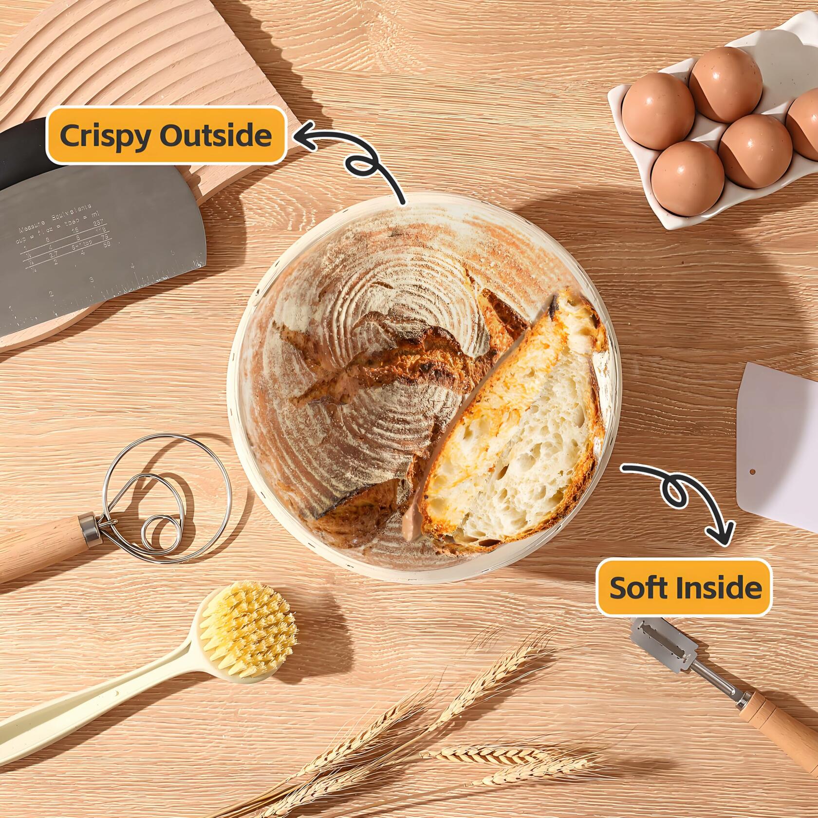 Koackl Sourdough Starter Kit 9" Banneton Basket Cloth Liners Baking Supplies