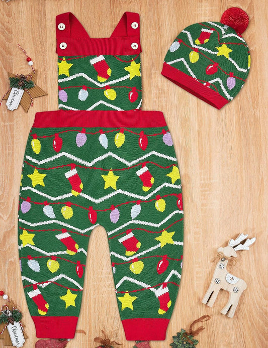 SunFocus Baby Christmas Ugly Sweater Romper Overalls Green Size 0-3M 3-6M