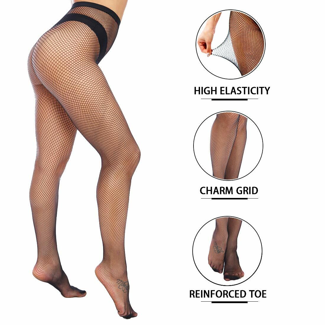 [Like New] Fafulan Fishnet Stockings for Women, Black Fishnets Fish Net Stocking High Waist