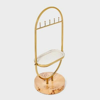 A New Day Oval Burlwood Jewelry Organizer Metal Stand Gold/Brown 13.5"H