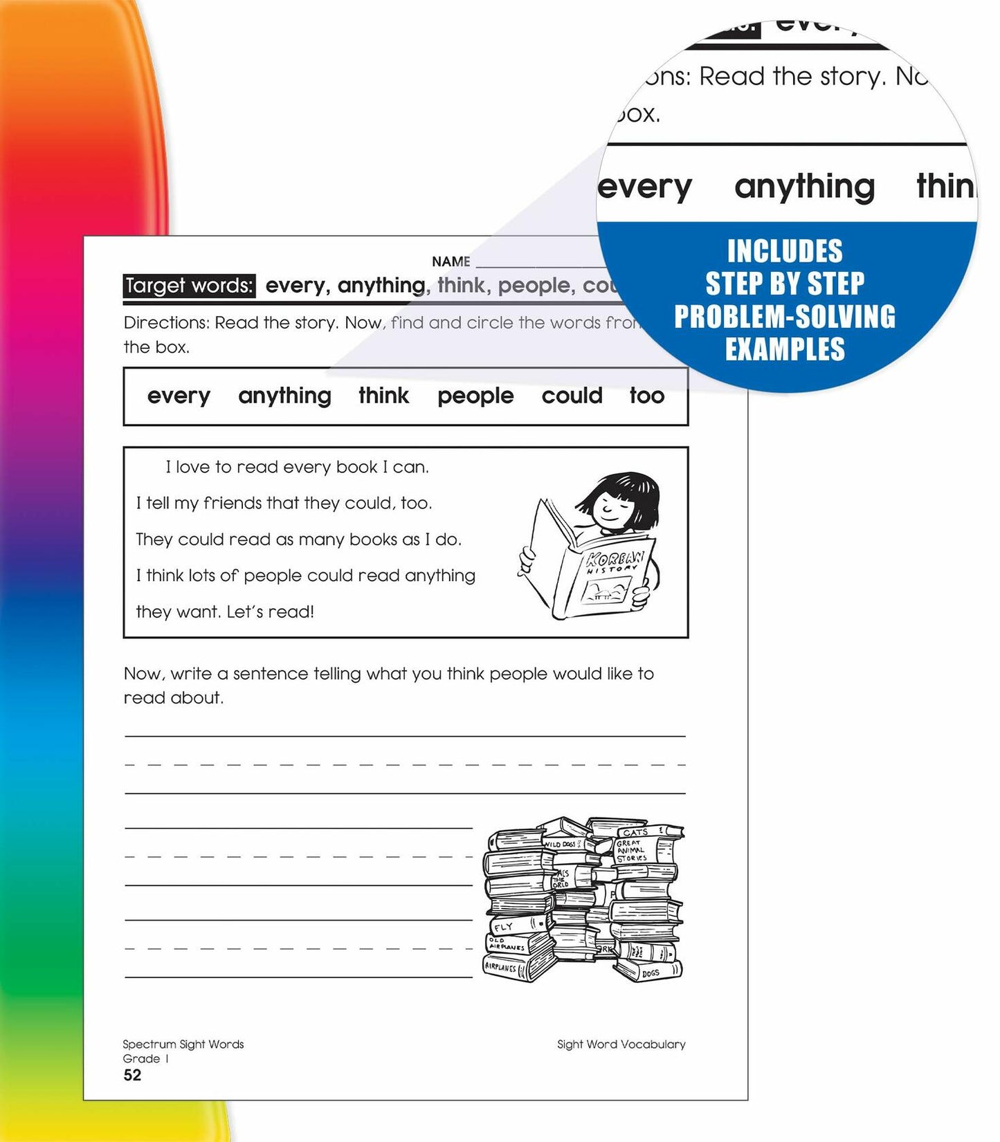 Spectrum Grade 1 Sight Words Workbook with Flash Cards and Sentences