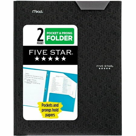Five Star 2 Pocket Plastic Folder with Prongs Black