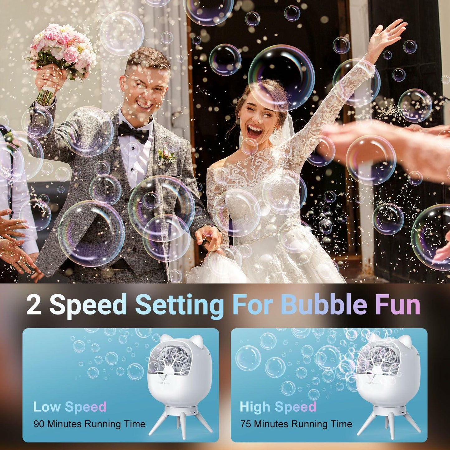 UckPure Rechargeable Bubble Machine 180° Rotating 38000 Bubbles/min 500ml White