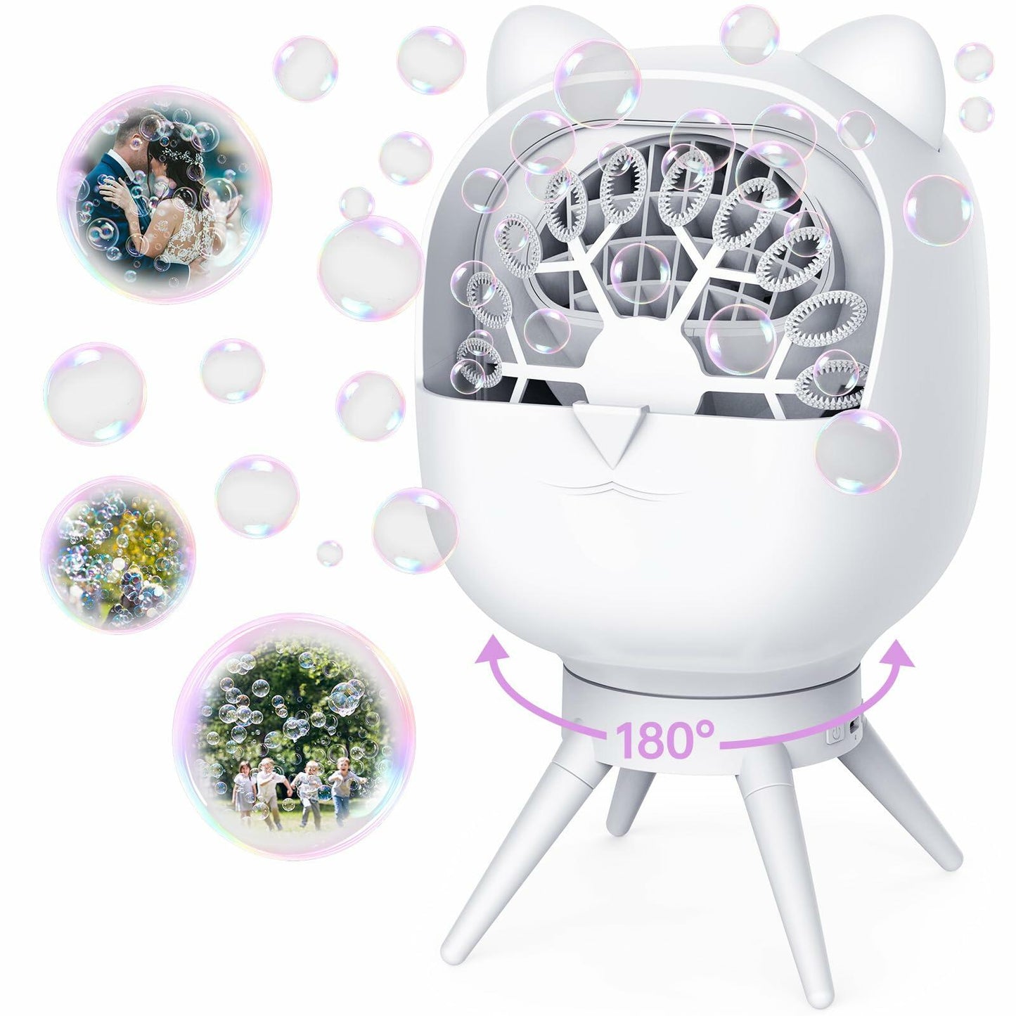 UckPure Rechargeable Bubble Machine 180° Rotating 38000 Bubbles/min 500ml White