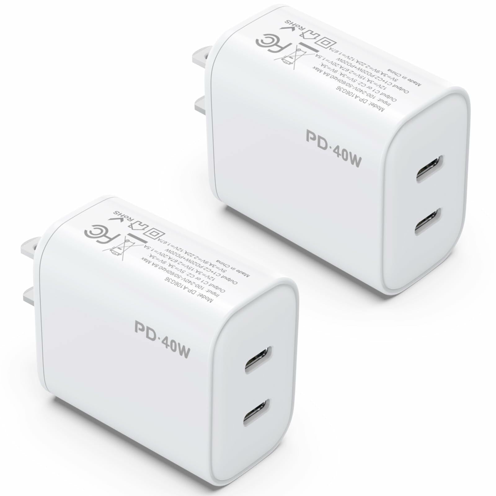 iGENJUN 2Pack 40W USB-C Dual Port Charger Adapter Fast Charging White