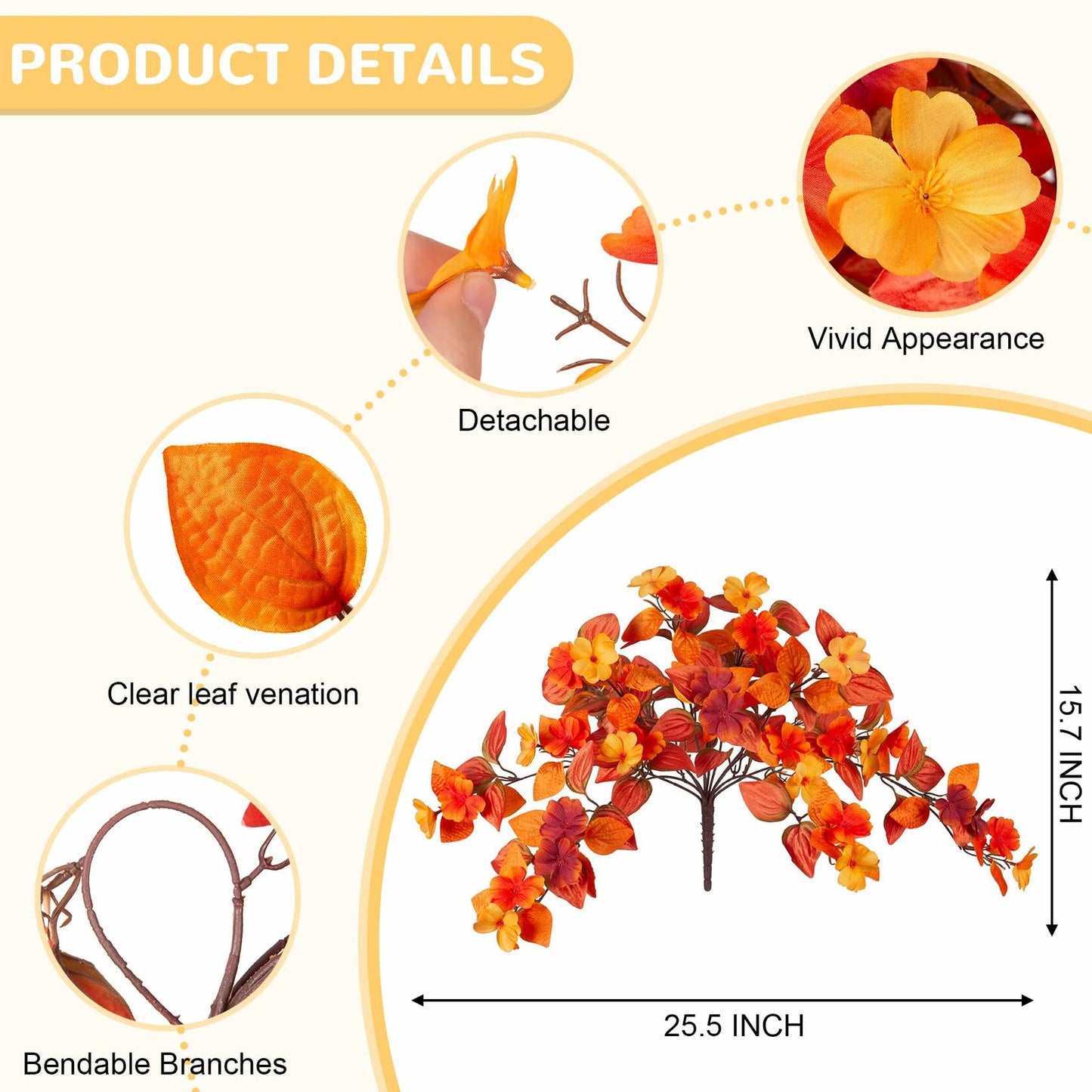 INXUGAO Artificial Fall Flowers 2PCS Faux Silk Orange Red Yellow UV Resistant