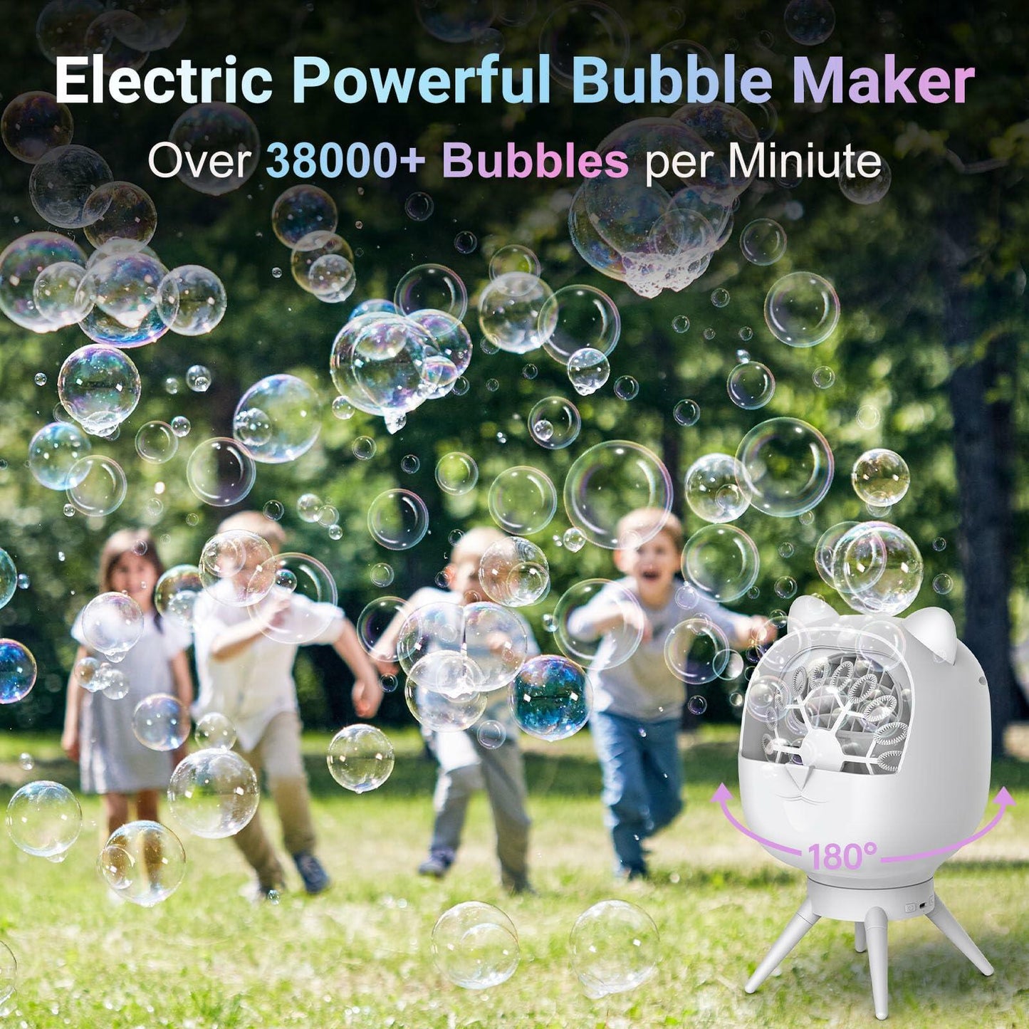 UckPure Rechargeable Bubble Machine 180° Rotating 38000 Bubbles/min 500ml White