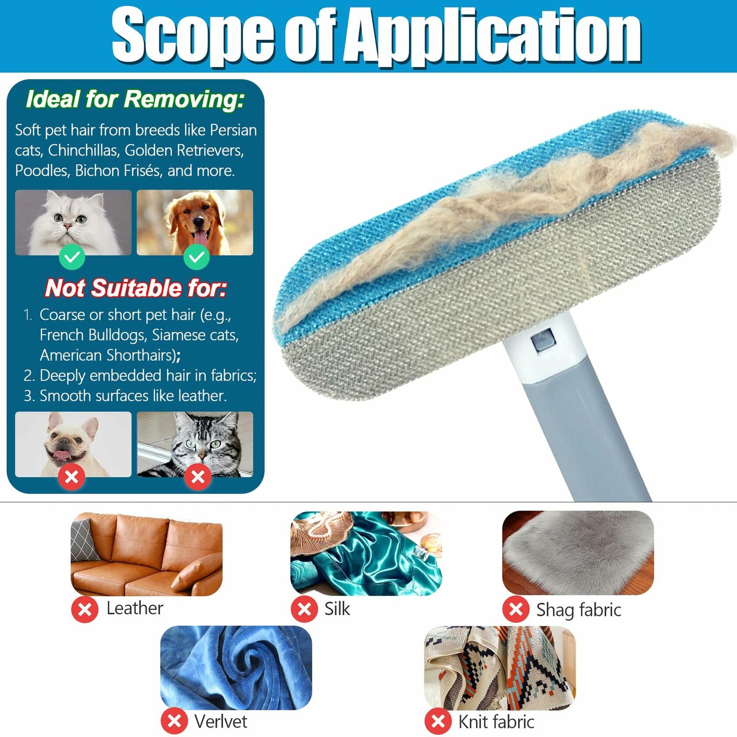 SWJDQS Pet Hair Removal Tool 2 Pieces 4 in 1 Multifunctional Broom Brush